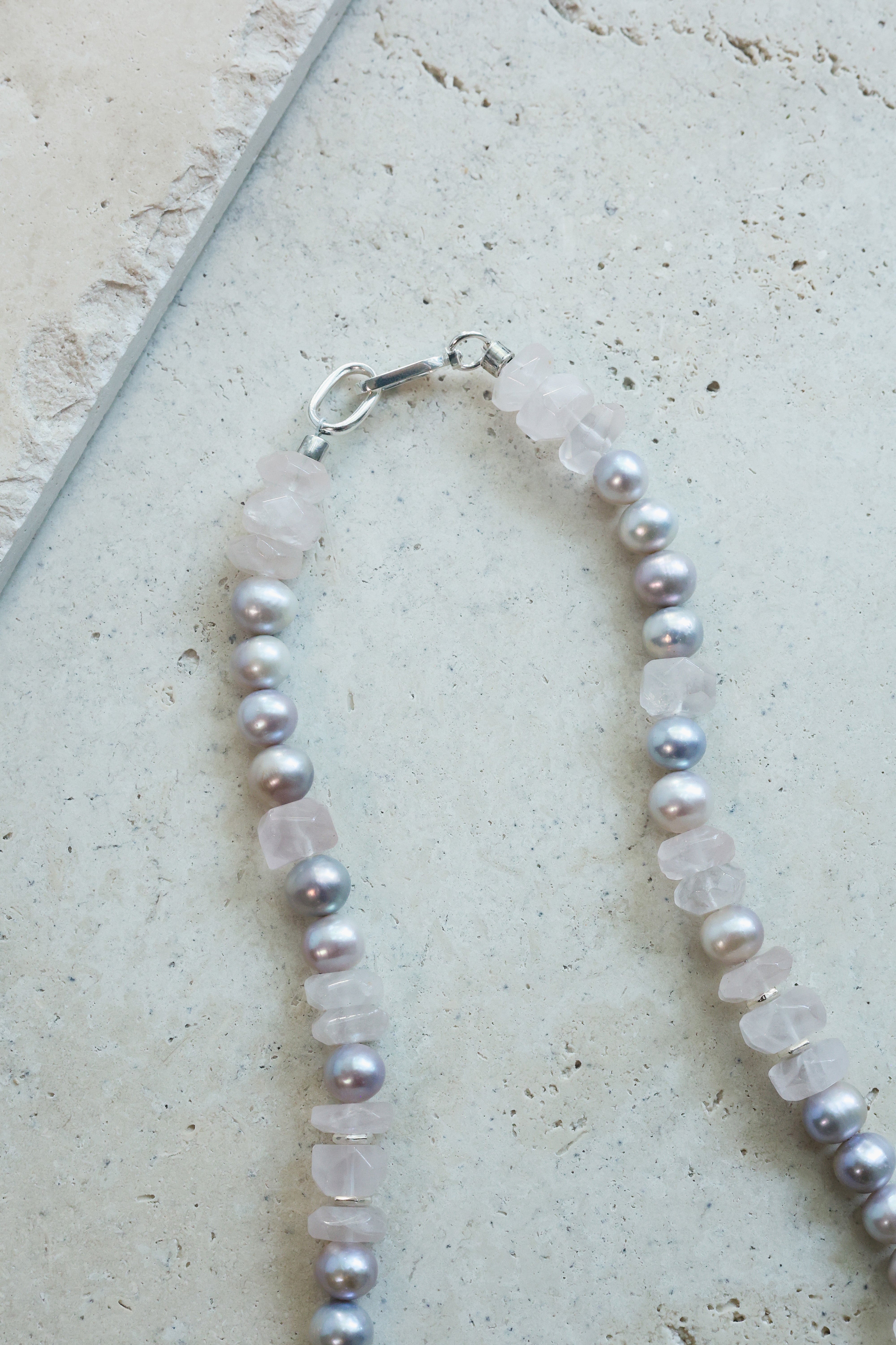 Moonrose Necklace | Rose Quartz, Pearls & Sterling Silver