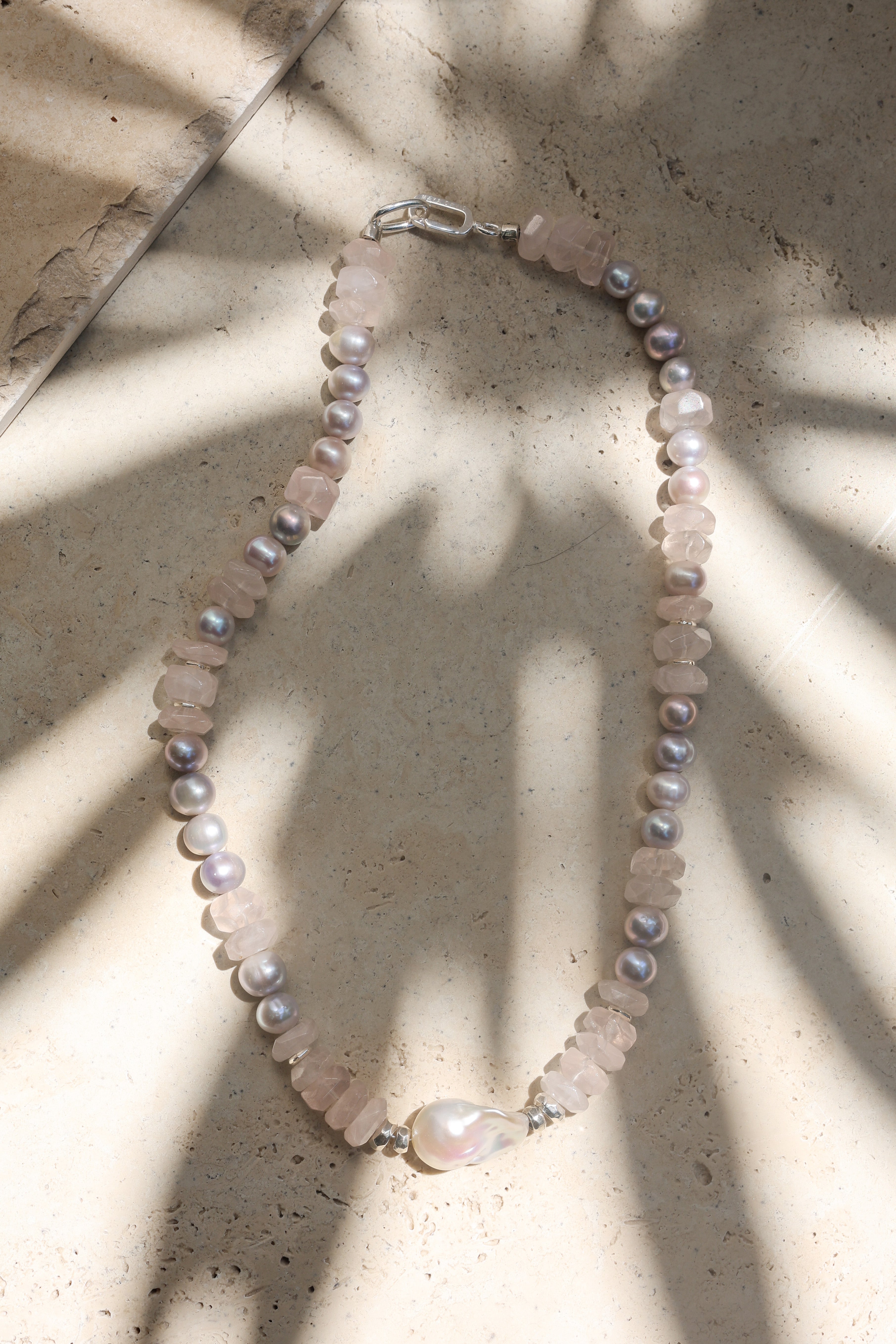 Moonrose Necklace | Rose Quartz, Pearls & Sterling Silver