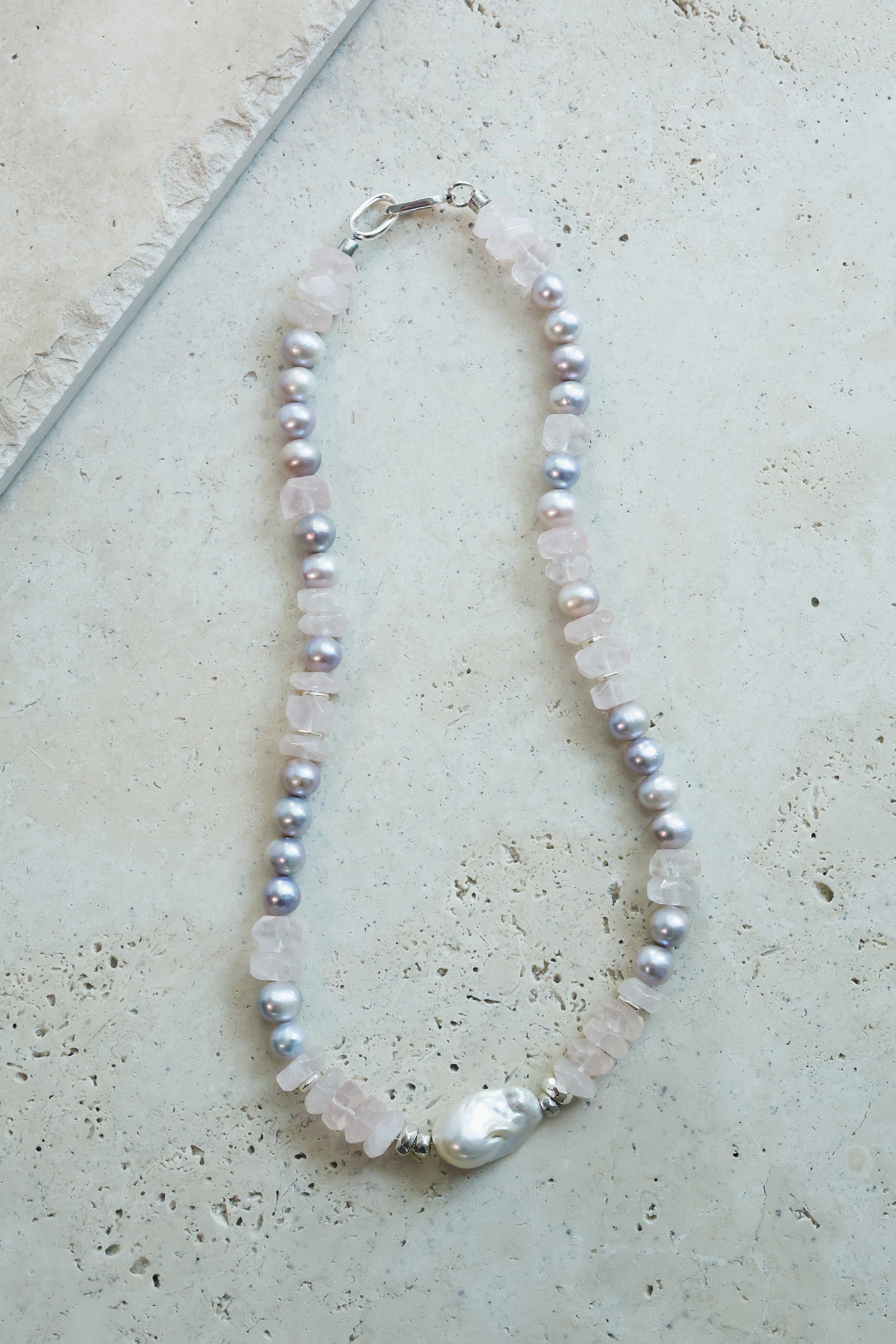 Moonrose Necklace | Rose Quartz, Pearls & Sterling Silver
