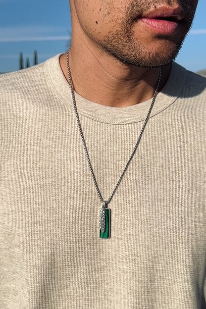 Malachite & Feather Necklace | Sterling Silver