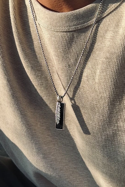 Onyx & Feather Necklace | Sterling Silver